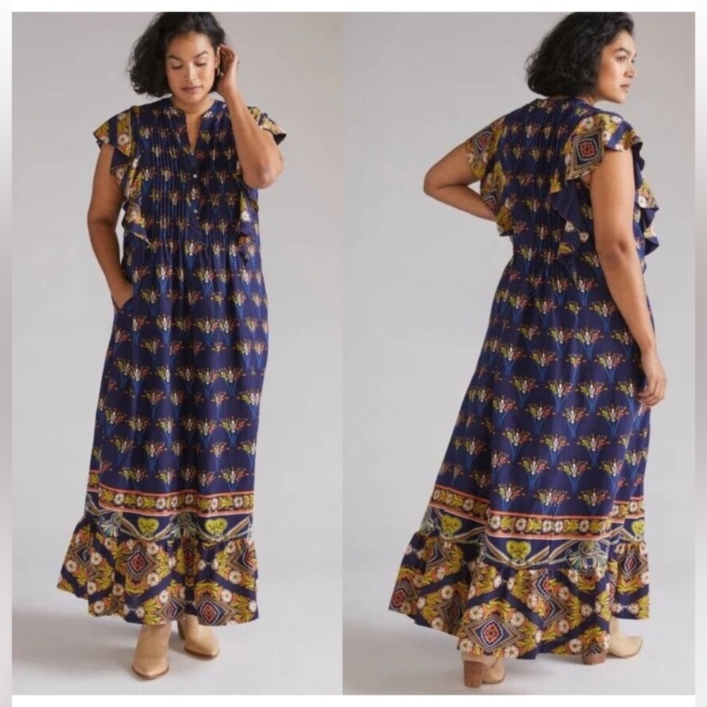 Anthropologie Maeve Cassandra Floral Flutter sleeve Maxi Dress Small